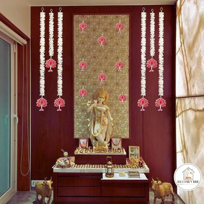 Pooja Room Decoration Item-Mandir Decoration Item, Set of 5 Long Length Off-White Flower