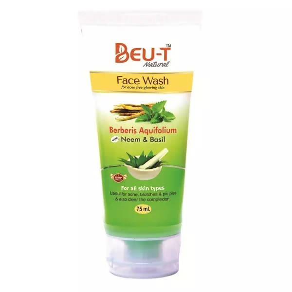 Tube of BEUT Natural Face Wash with green label on a white background