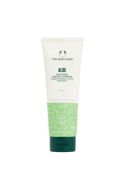Tube of The Body Shop Aloe Soothing Cream Cleanser on a white background