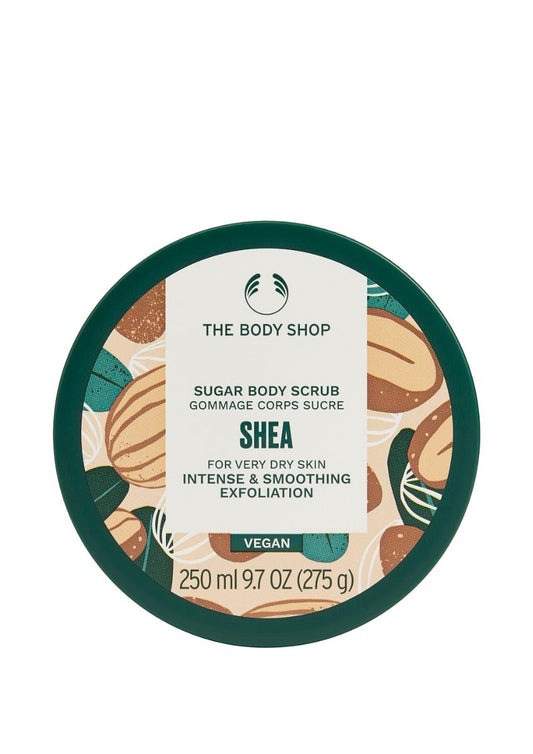 The Body Shop Shea Sugar Body Scrub container on a white background