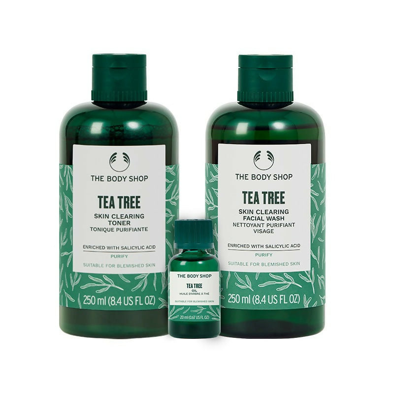 The Body Shop Tea Tree skincare products on a white background