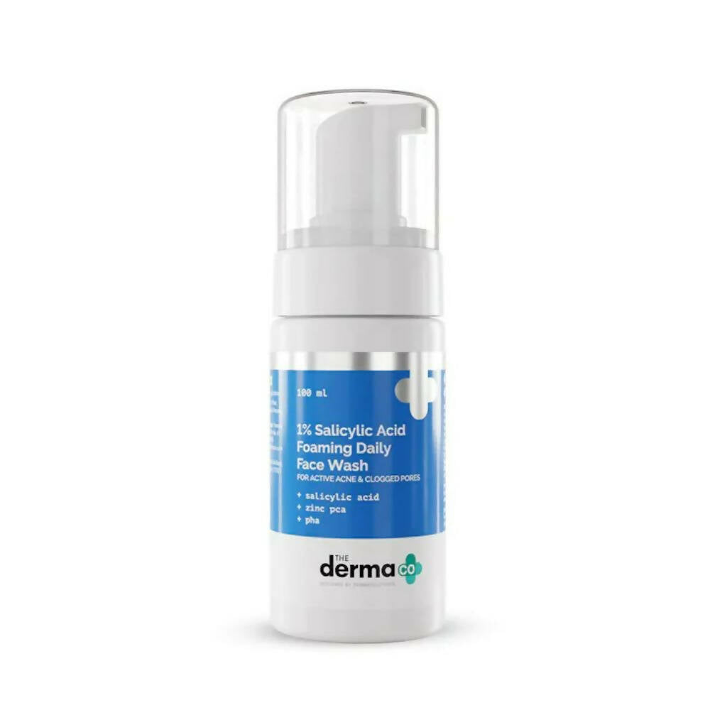 Foaming daily face wash bottle with blue label on a white background