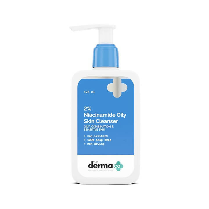 Skin cleanser bottle with blue and white label on a white background