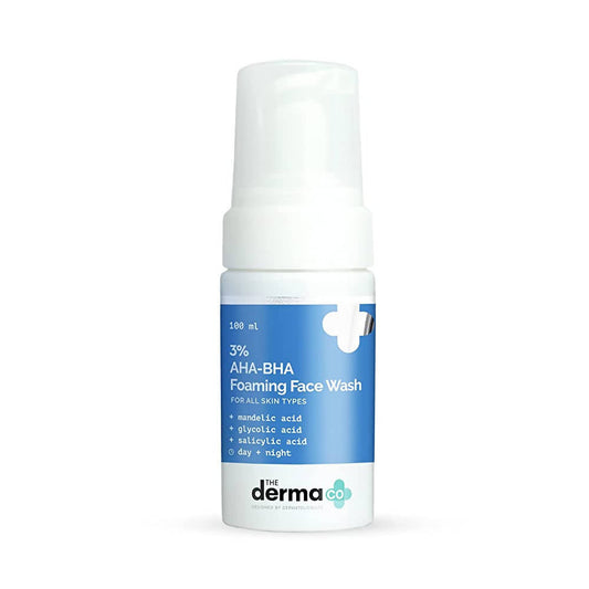 Foaming face wash bottle with blue label on a white background