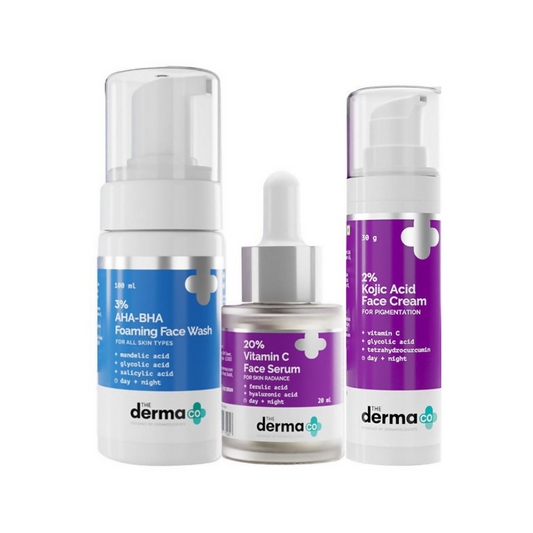 Three skincare products from derma co on a white background