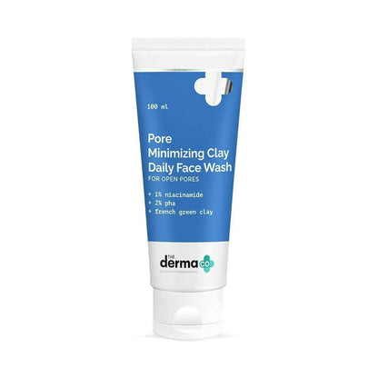 Tube of Pore Minimizing Clay Daily Face Wash with blue label on a white background