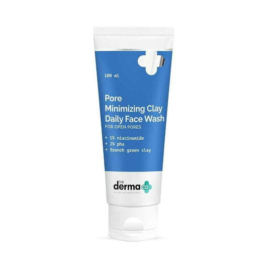 Tube of Pore Minimizing Clay Daily Face Wash with blue label on a white background