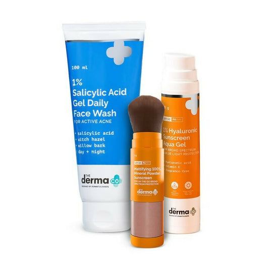 Three skincare products from derma co on a white background