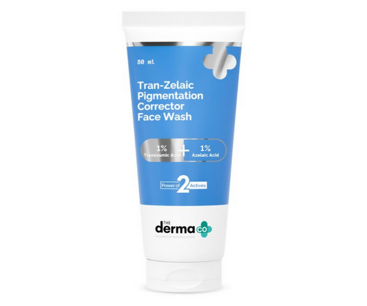 Tube of Tran-Zelic Pigmentation Corrector Face Wash by derma on a white background