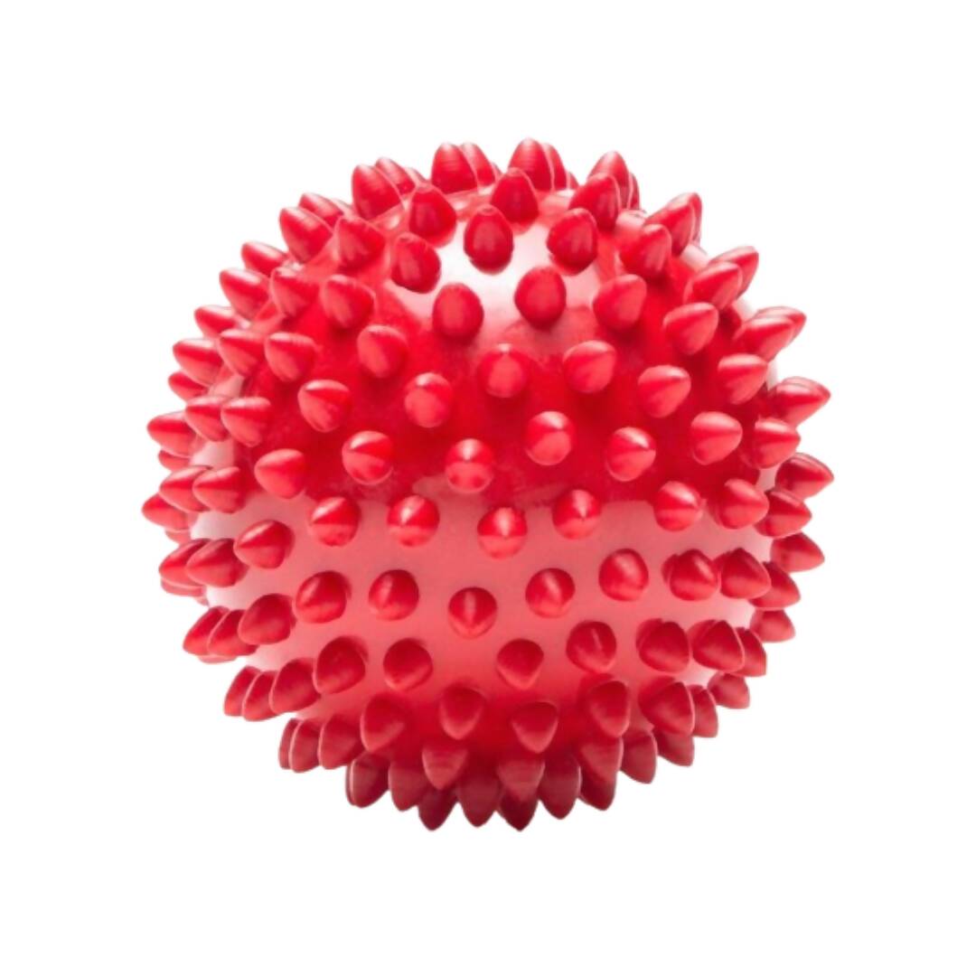 Red spiky ball on a white background