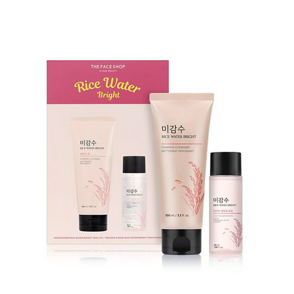 The Face Shop Rice Water Bright skincare product set on a white background