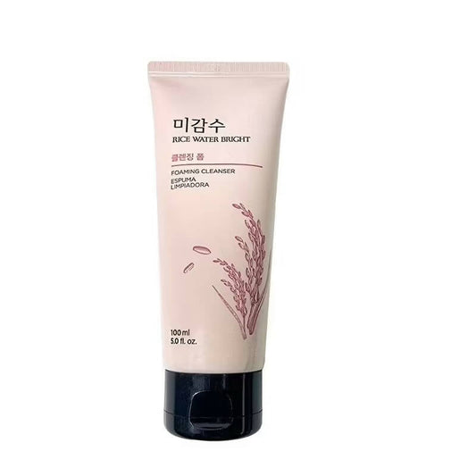 Tube of rice water bright foaming cleanser on a white background