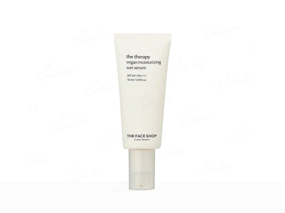 Tube of 'the therapy vegan moisturizing cream' by The Face Shop on a white background