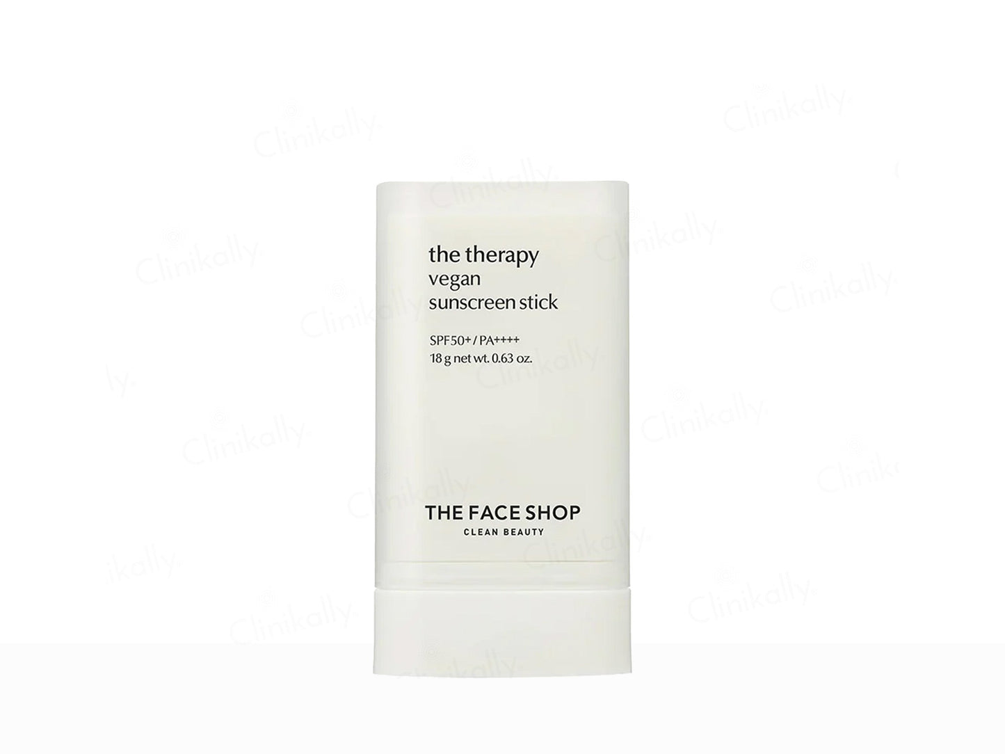 Vegan sunscreen stick packaging with 'The Face Shop' branding on a white background