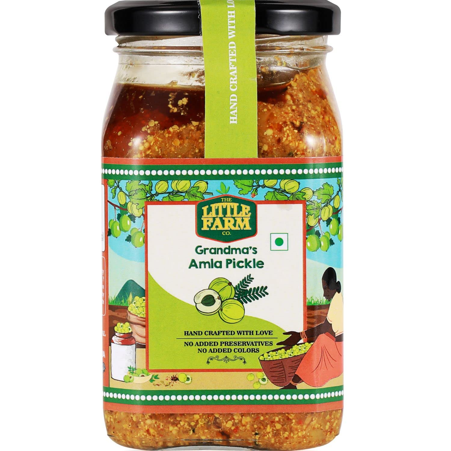 Jar of 'Grandma's Amla Pickle' from Little Farm on a white background