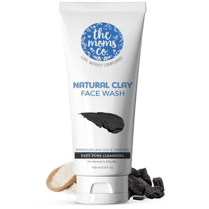 Tube of 'The Moms Co.' Natural Clay Face Wash with charcoal on a white background