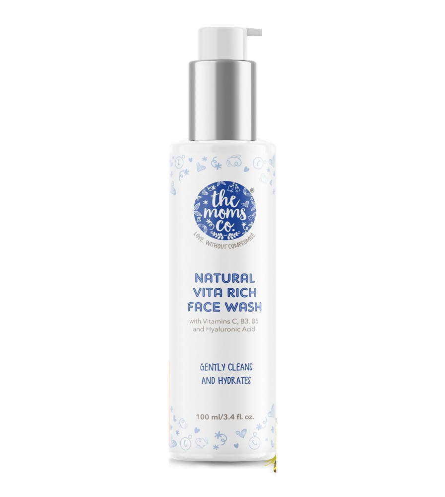 Bottle of 'The Moms Co.' Natural Vita Rich Face Wash on a white background