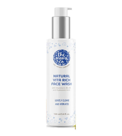 Bottle of 'The Moms Co.' Natural Vita Rich Face Wash on a white background