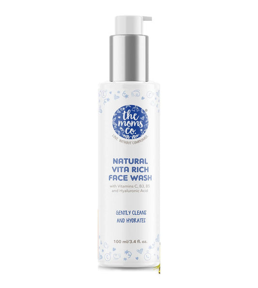 Bottle of 'The Moms Co.' Natural Vita Rich Face Wash on a white background