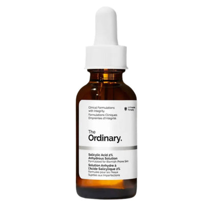 Bottle of 'The Ordinary' skincare serum on a white background