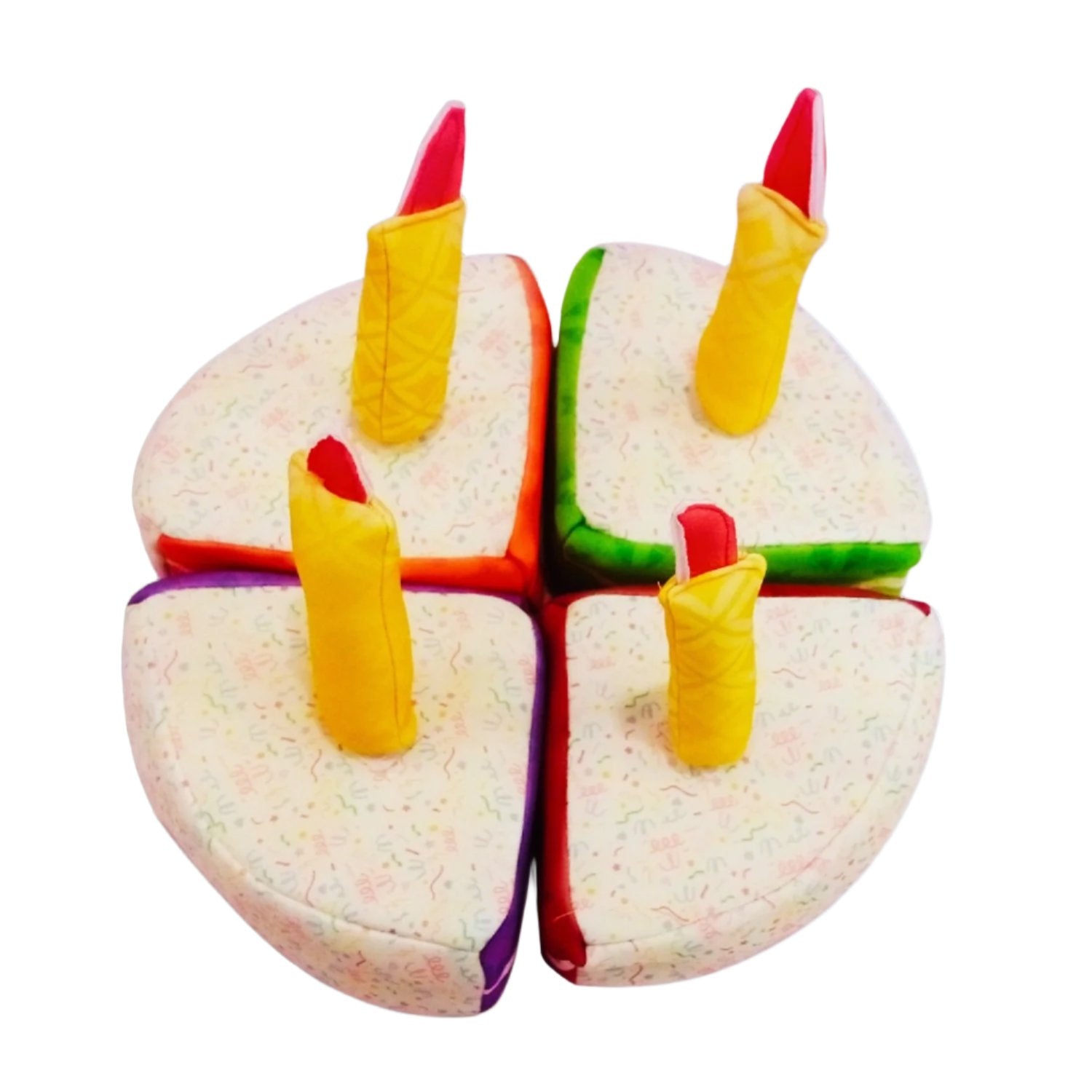 Toy brain with colorful candles on a white background