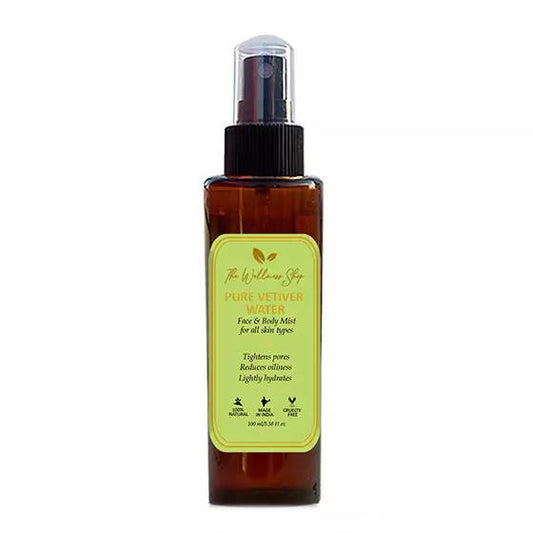 Brown spray bottle with a green label on a white background