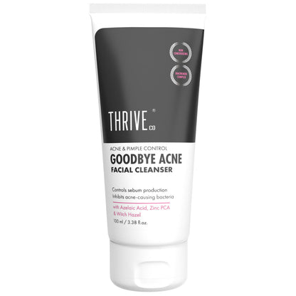 Thrive Co. Goodbye Acne Facial Cleanser tube on a white background