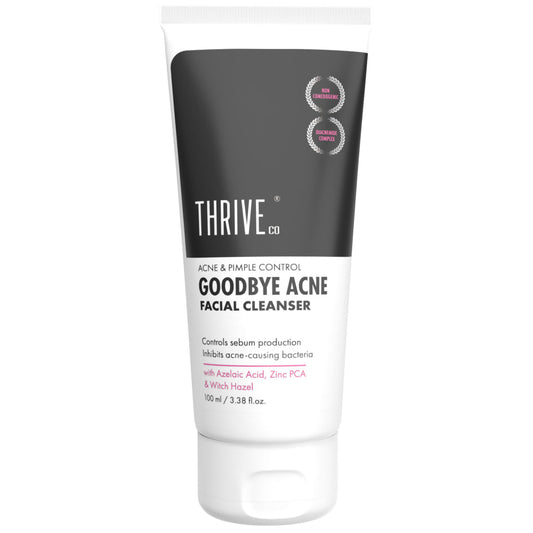 Thrive Co. Goodbye Acne Facial Cleanser tube on a white background