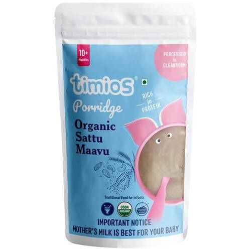 Timios Organic Sattu Maavu porridge packaging on a white background