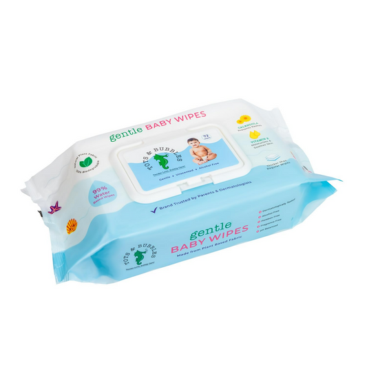 Package of gentle baby wipes on a white background