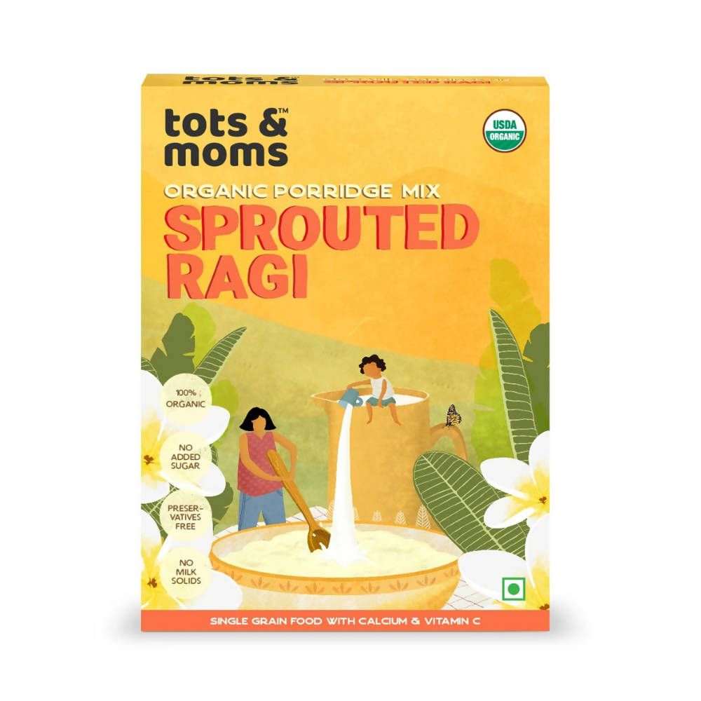 Box of tots & moms Organic Porridge Mix Sprouted Ragi on a white background
