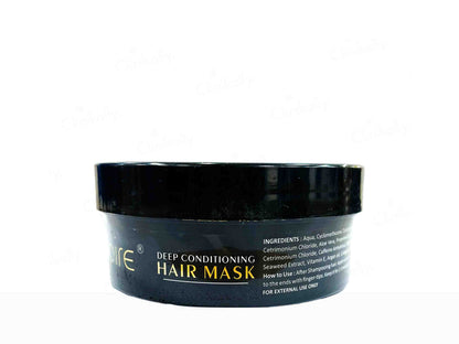 Black hair mask container with text on a white background