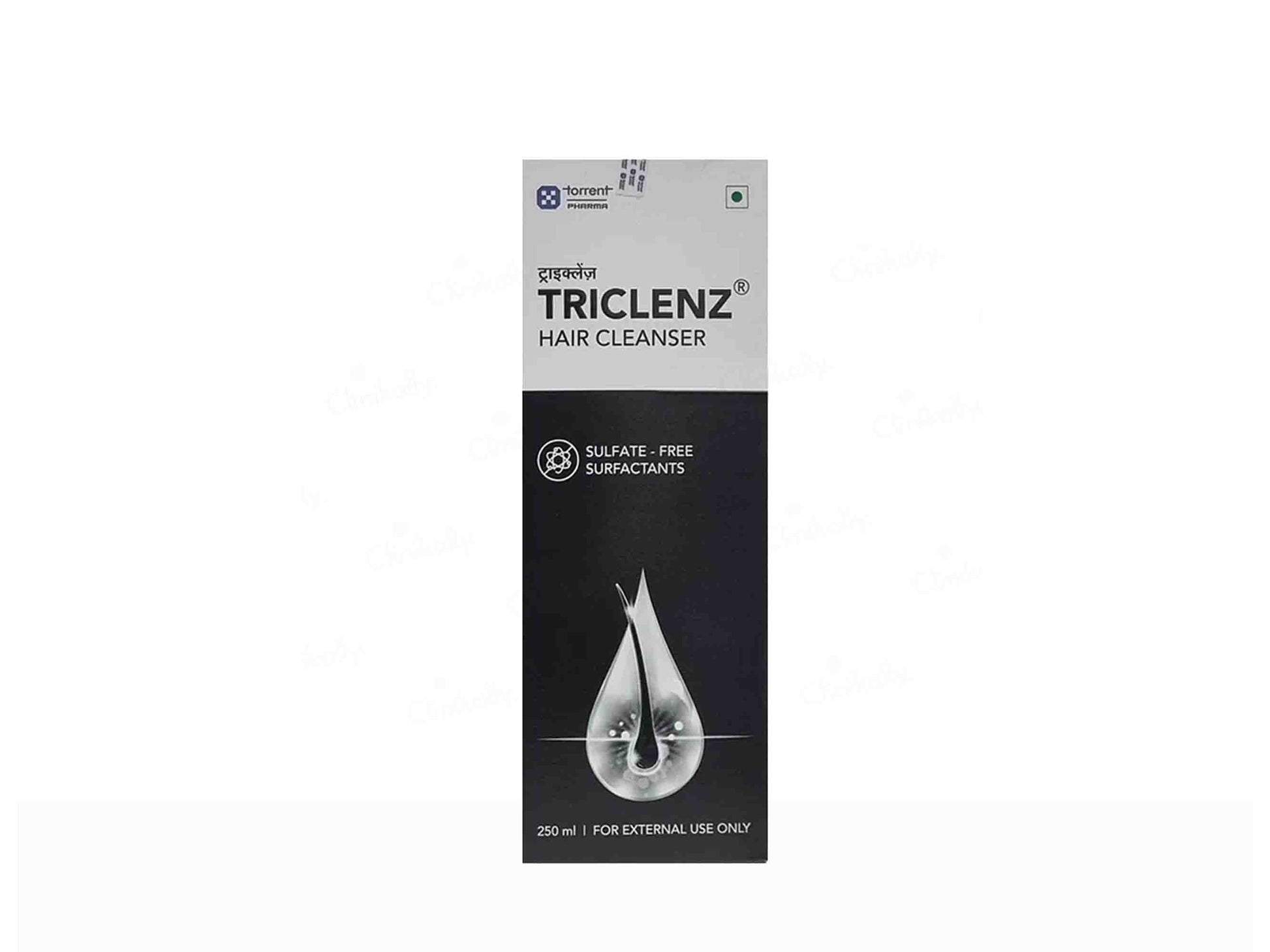 Triclenz hair cleanser packaging on a white background