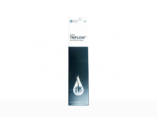 Triflow hair conditioner packaging on a white background