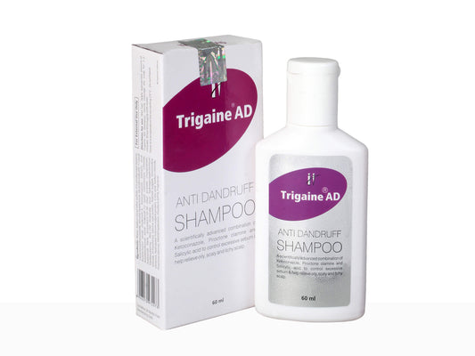 Trigaine AD anti-dandruff shampoo bottle and packaging on a white background
