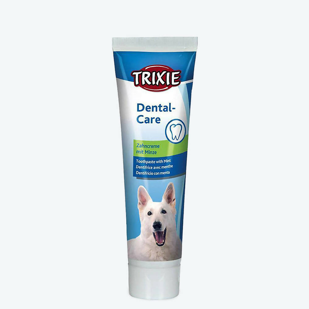 Trixie Dental Care toothpaste tube for dogs on a white background