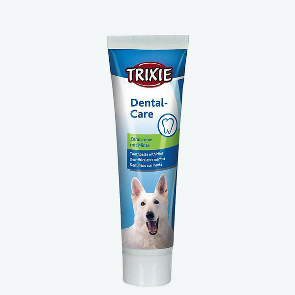 Trixie Dental Care toothpaste tube for dogs on a white background