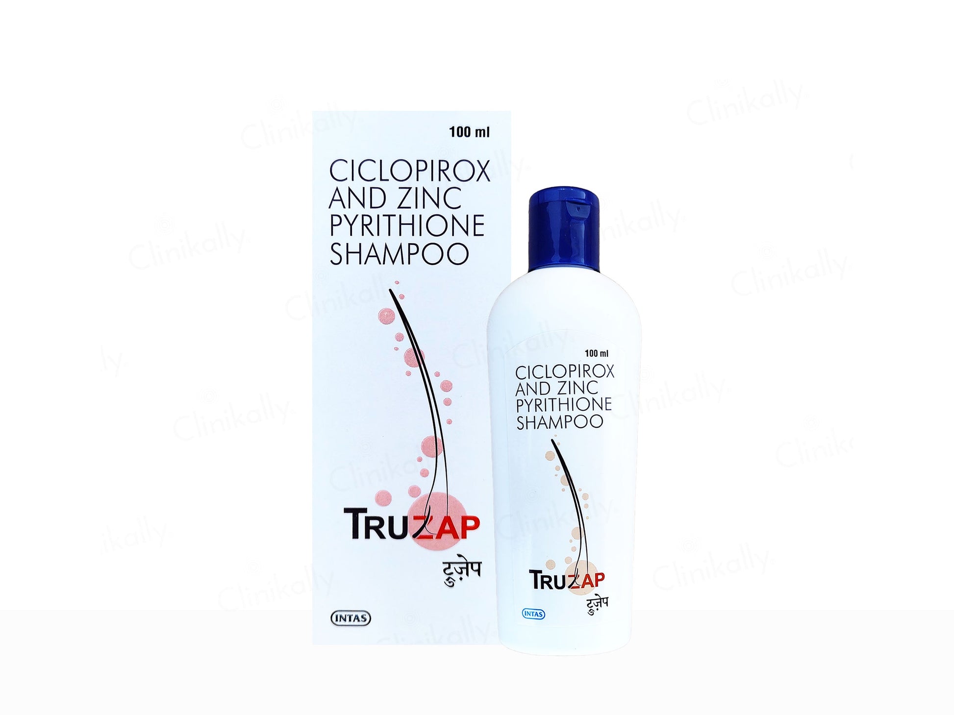 TruZap ciclopirox and zinc pyrithione shampoo bottle and packaging on a white background