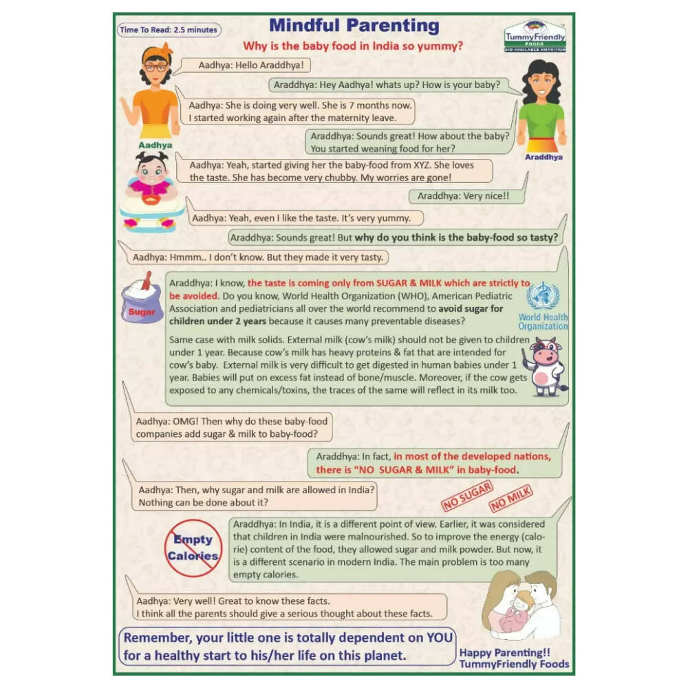 Educational poster about mindful parenting and baby food in India