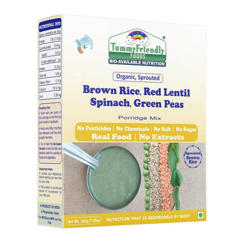 Tummyfriendly Foods organic sprouted porridge mix packaging with ingredients listed