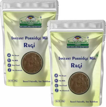 Two packages of Tummyfriendly Foods Instant Porridge Mix Ragi on a white background
