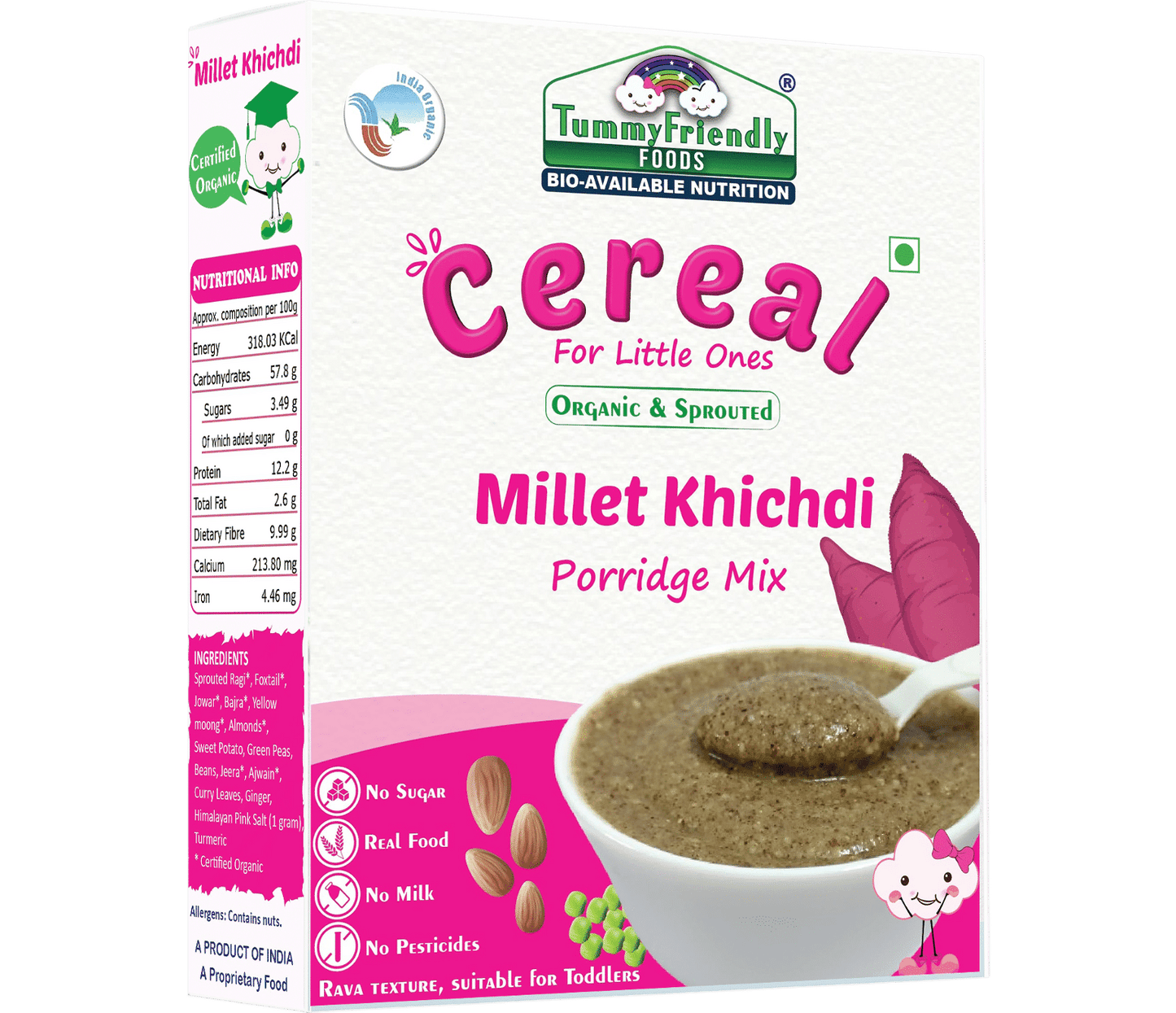 Tummy Friendly Kids Millet Khichdi cereal packaging on a white background
