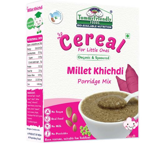 Tummy Friendly Kids Millet Khichdi cereal packaging on a white background