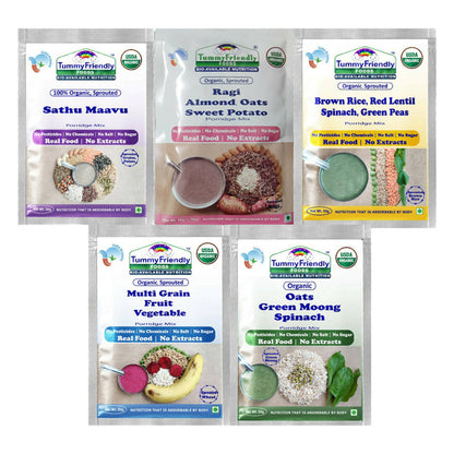 Collection of Tummy Friendly food packages on a white background
