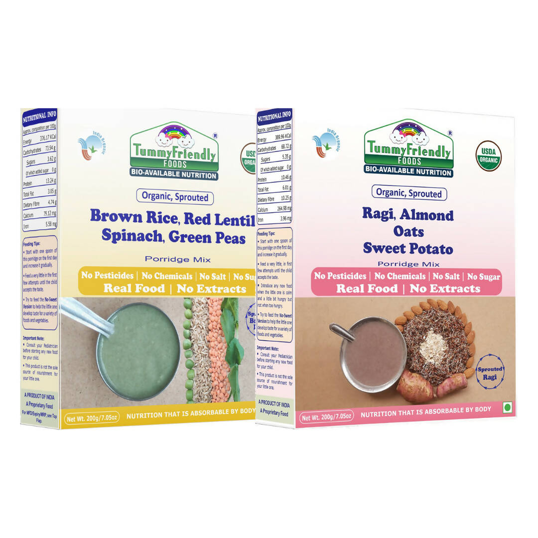 Two packages of Tummy Friendly food products on a white background