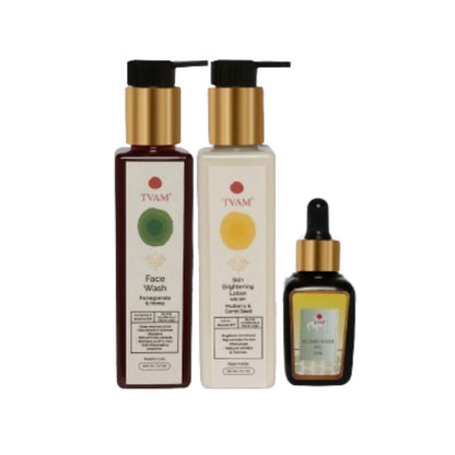Three TVAM skincare products on a white background