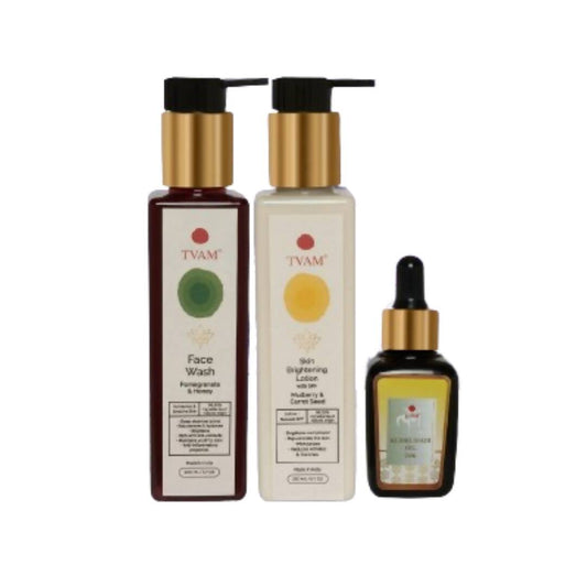 Three TVAM skincare products on a white background