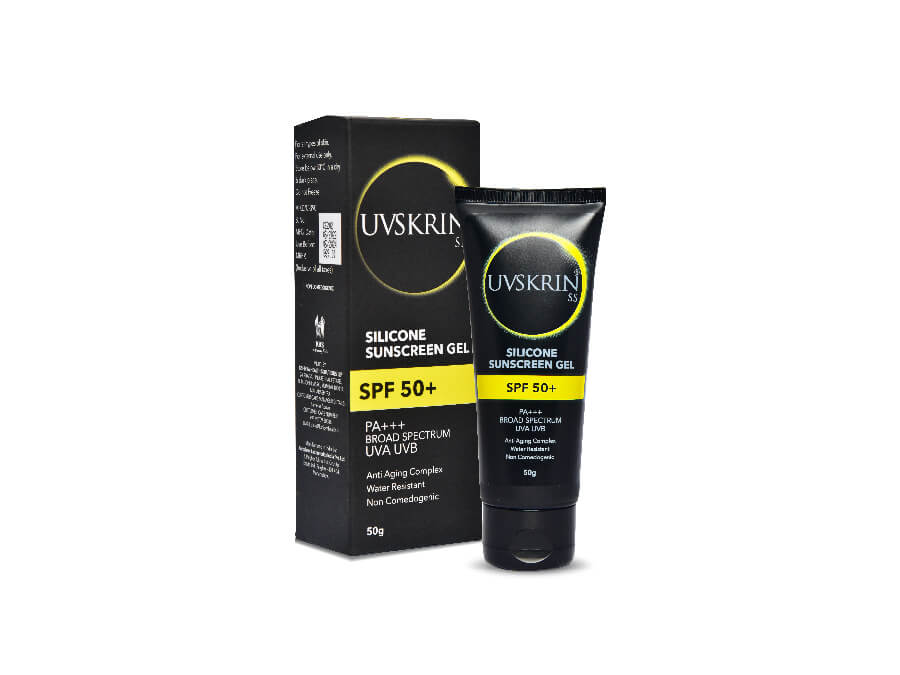 Uvskrin sunscreen gel packaging on a white background
