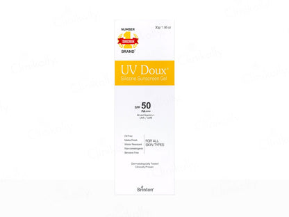 UV Doux sunscreen packaging with brand logo on a white background