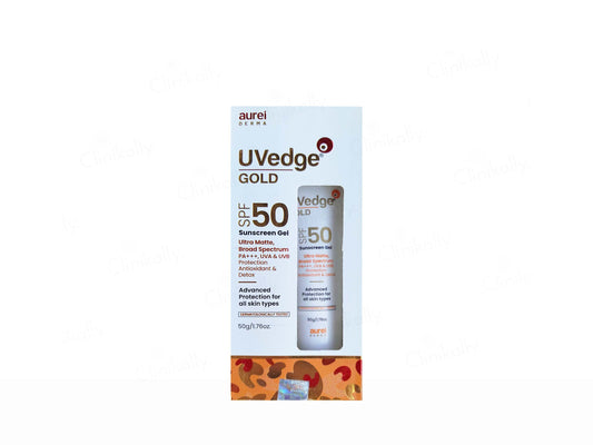 Aurel UVedge Gold sunscreen gel packaging on a white background